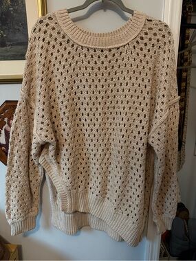 Beige Open-Knit Women's Sweater - Oversized